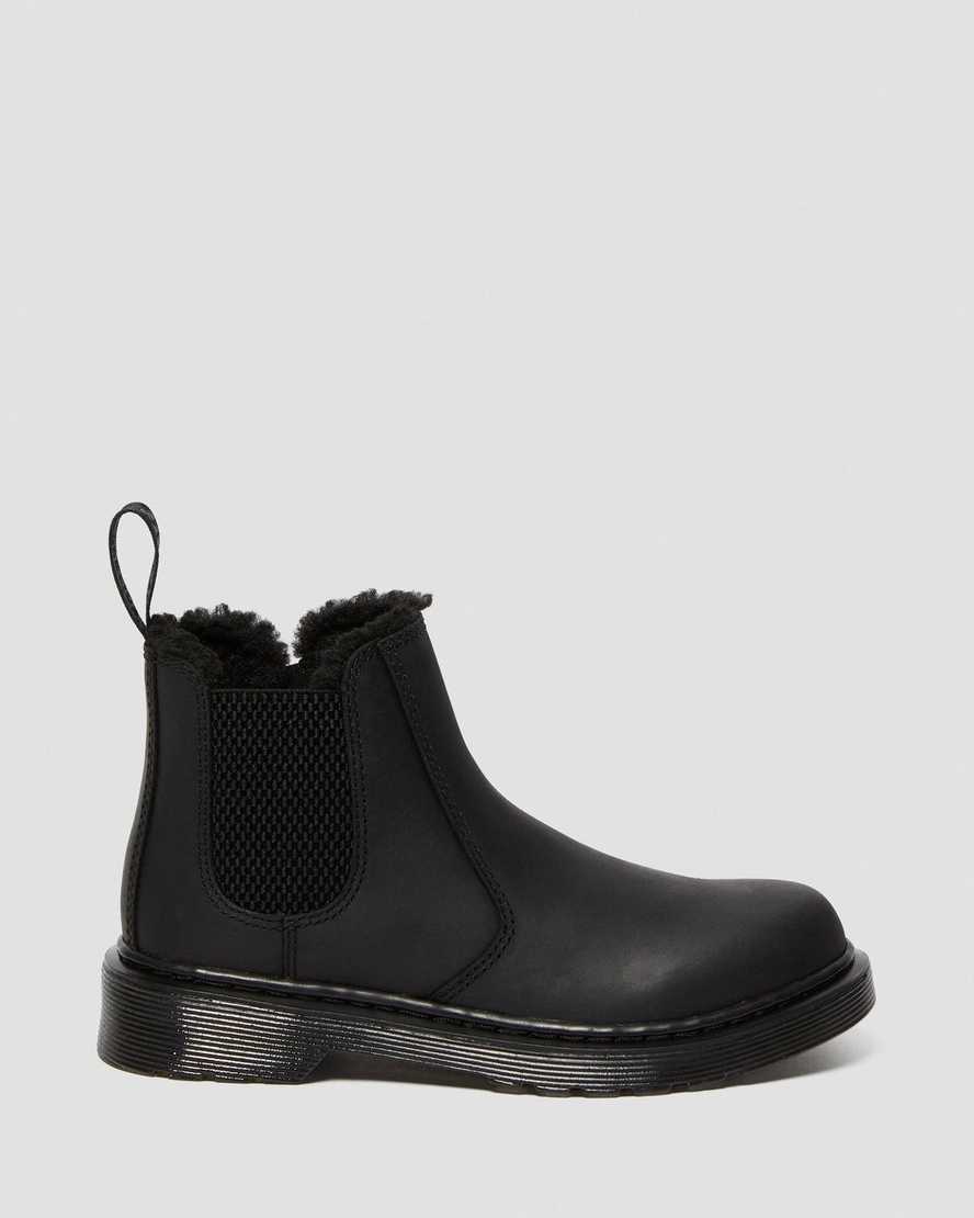 svarta dr martens 2976 chelsea-stövlar med fuskpälsfoder för barn