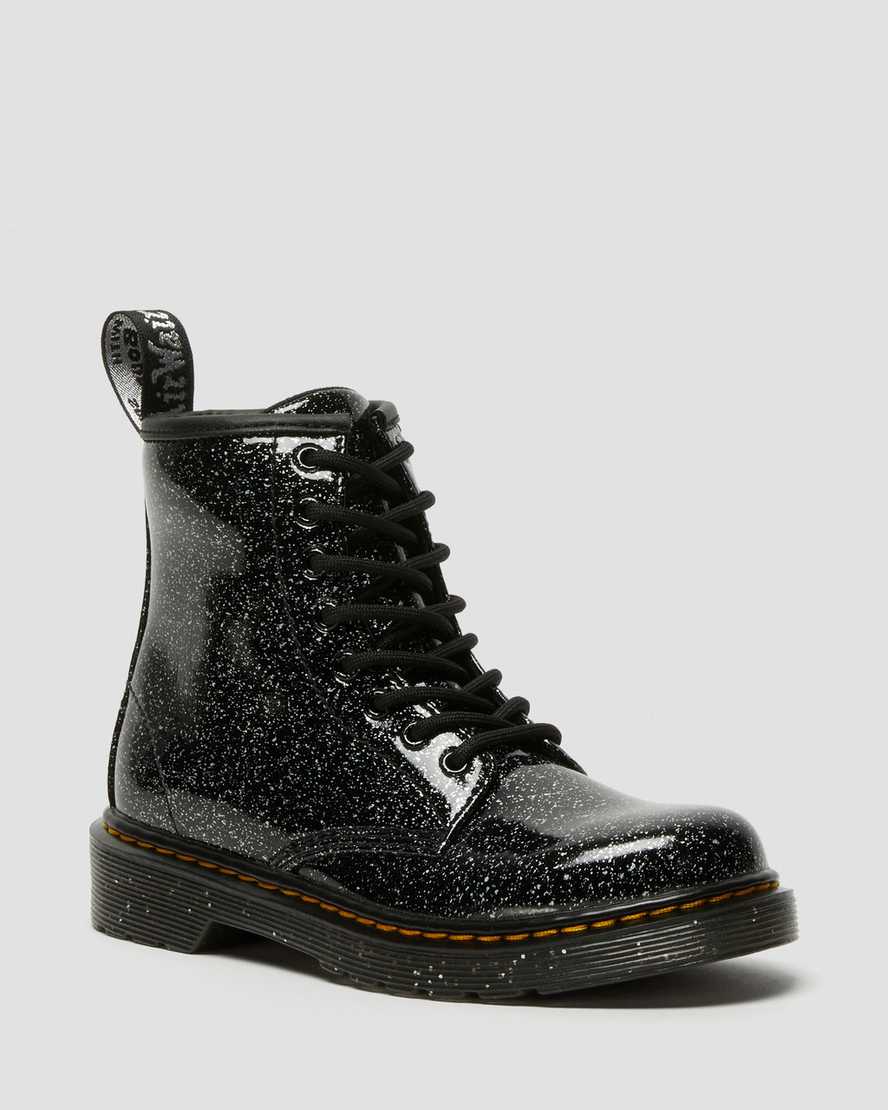svarta dr martens 1460 glitter barnstövlar med snörning