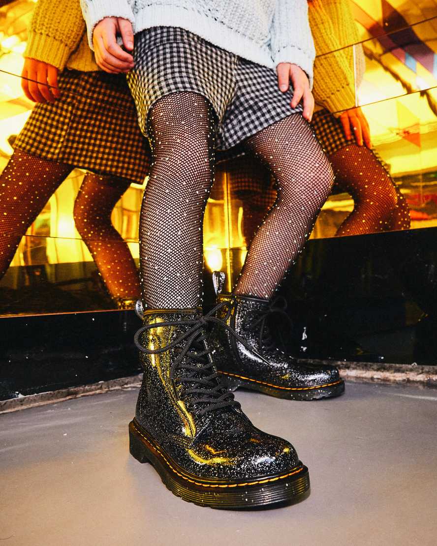 svarta dr martens 1460 glitter barnstövlar med snörning
