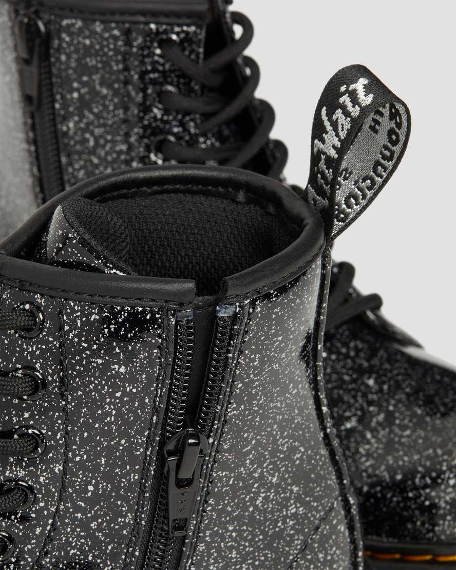 svarta dr martens 1460 glitter barnstövlar med snörning