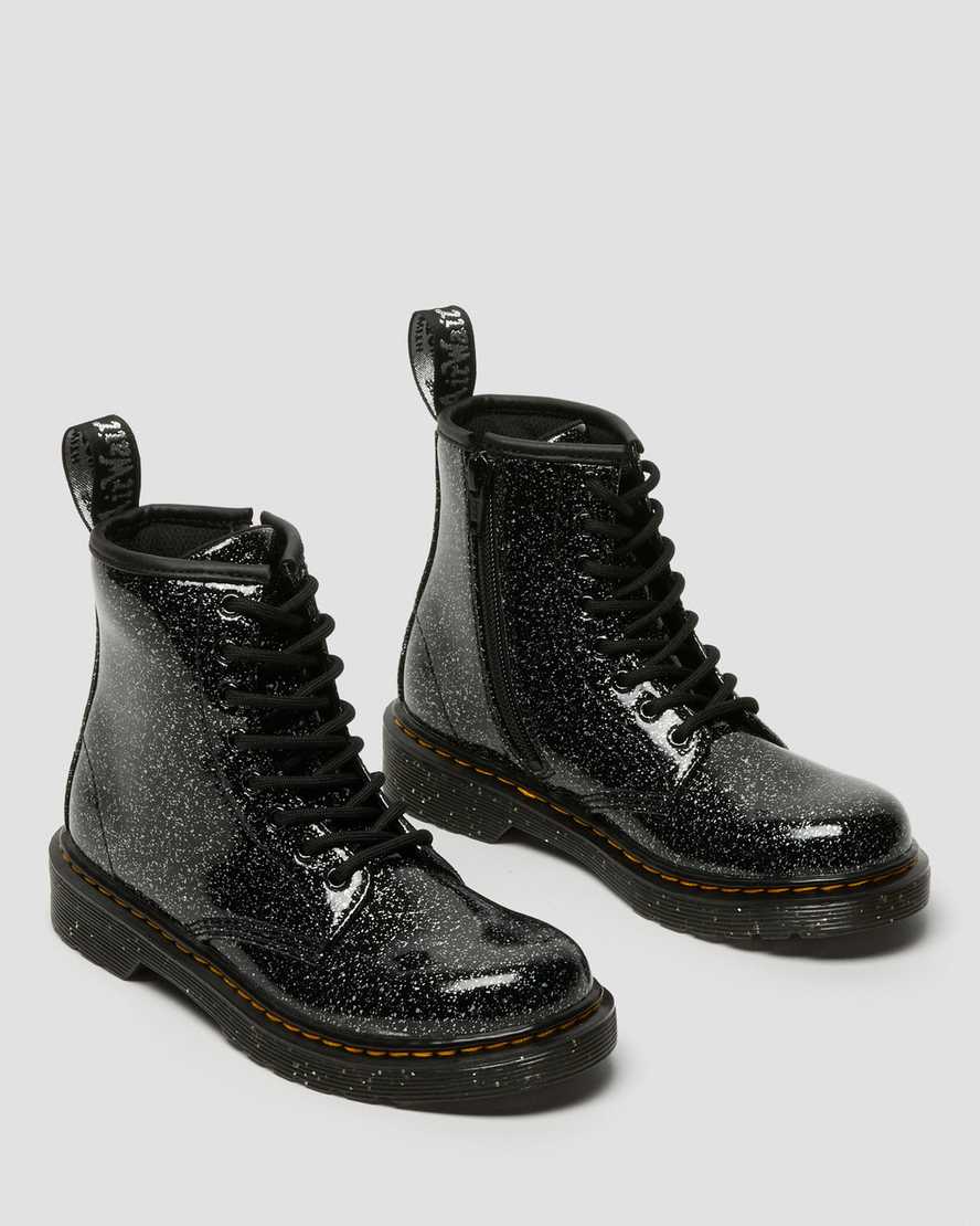svarta dr martens 1460 glitter barnstövlar med snörning