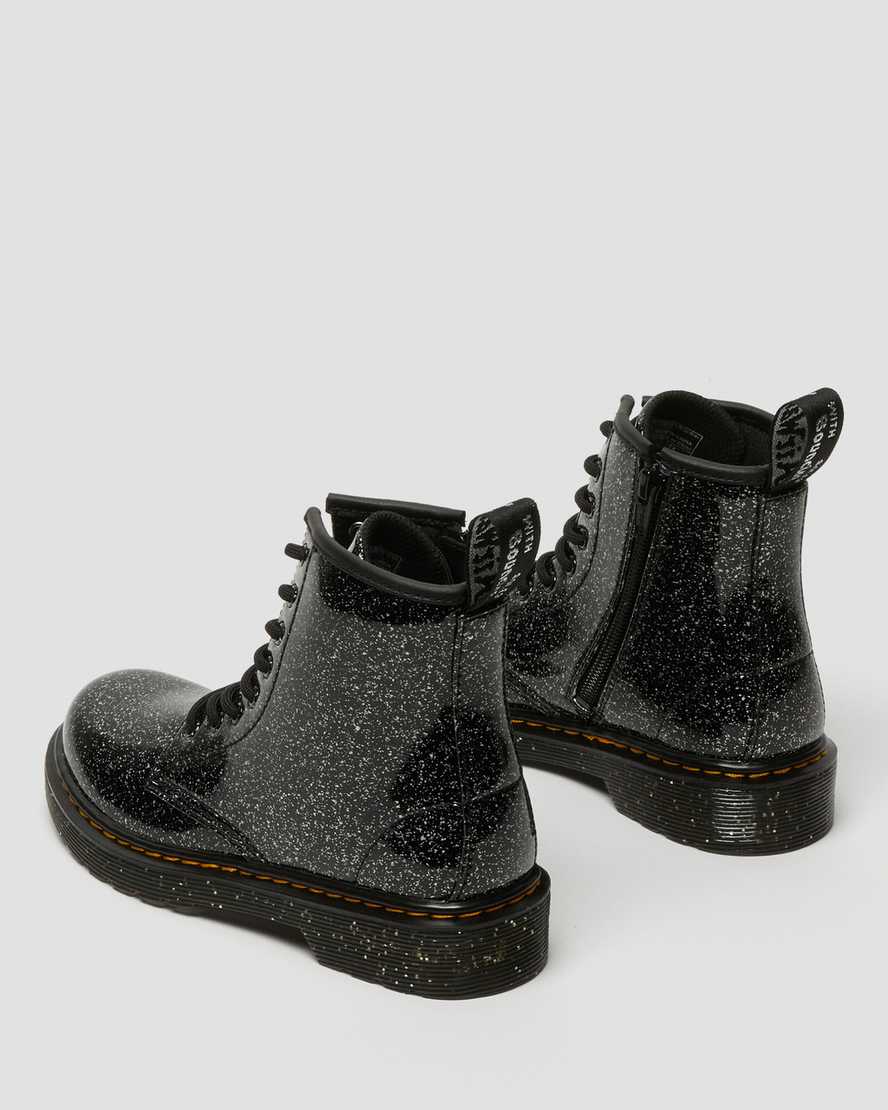 svarta dr martens 1460 glitter barnstövlar med snörning