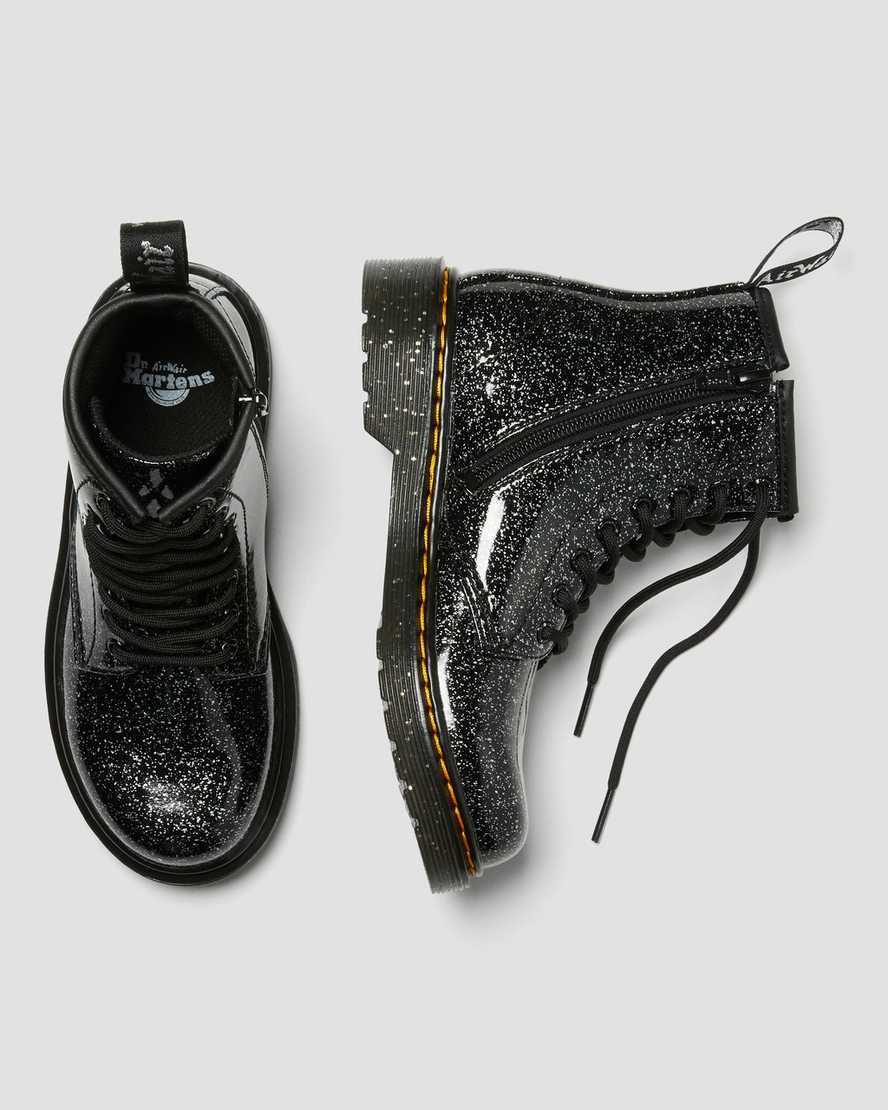 svarta dr martens 1460 glitter barnstövlar med snörning