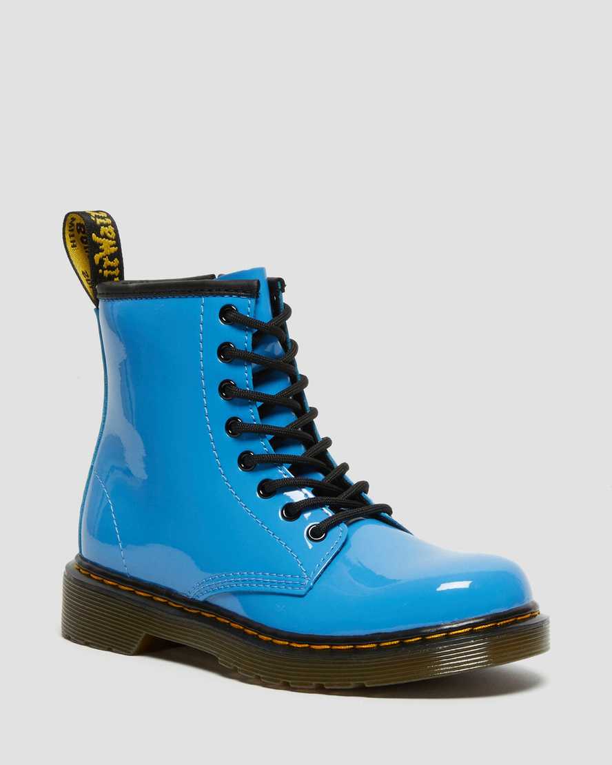 blå dr martens 1460 patent barnstövlar med snörning