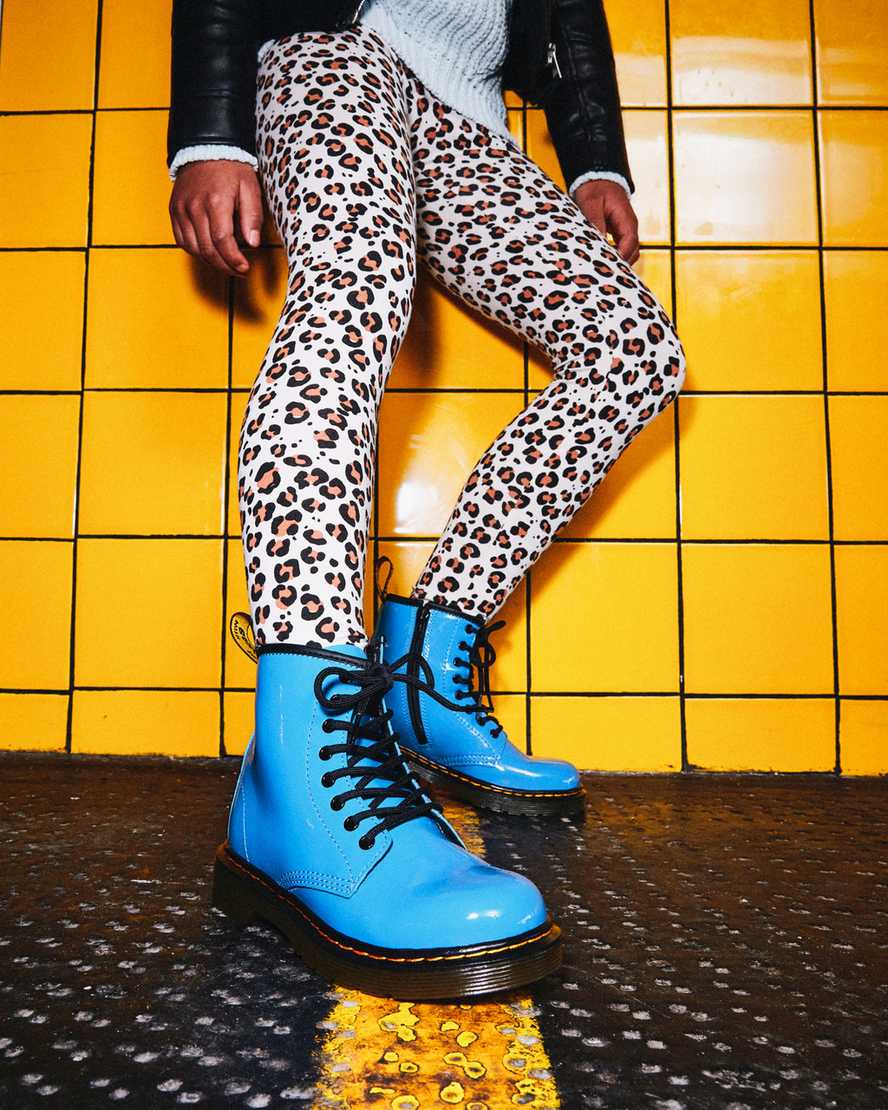 blå dr martens 1460 patent barnstövlar med snörning
