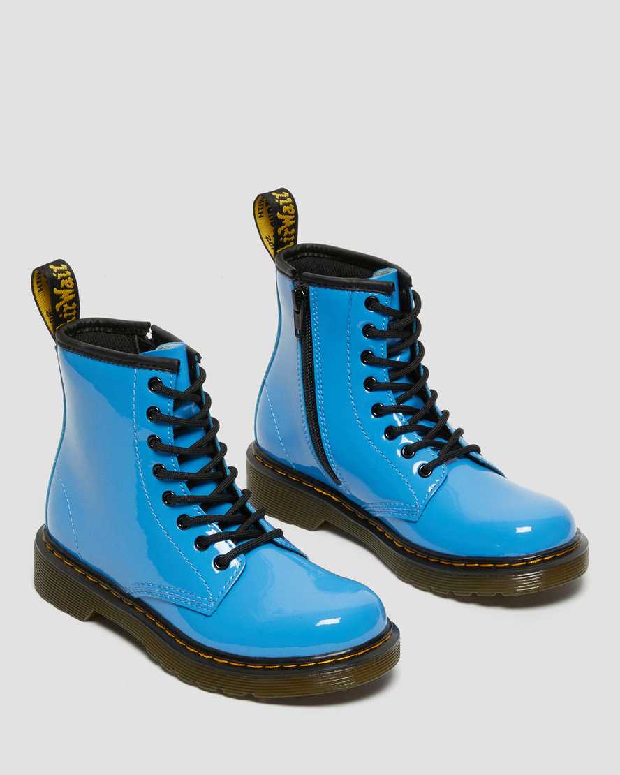 blå dr martens 1460 patent barnstövlar med snörning