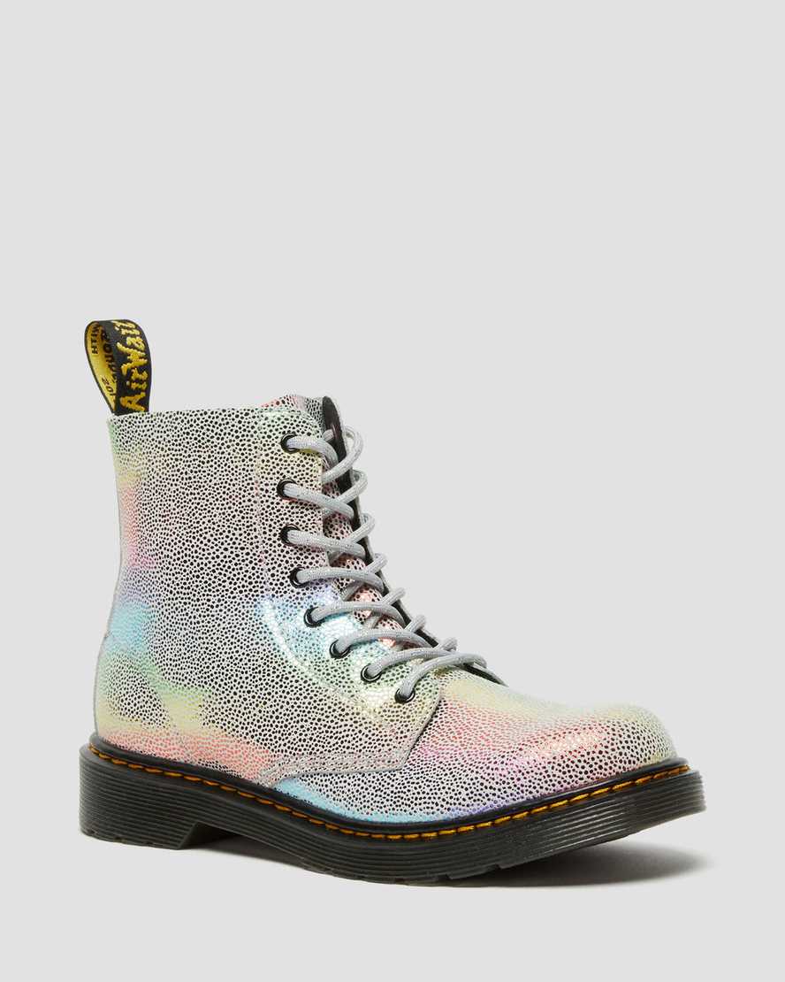 flerfärgade dr martens 1460 pascal iridescent barns snörstövlar