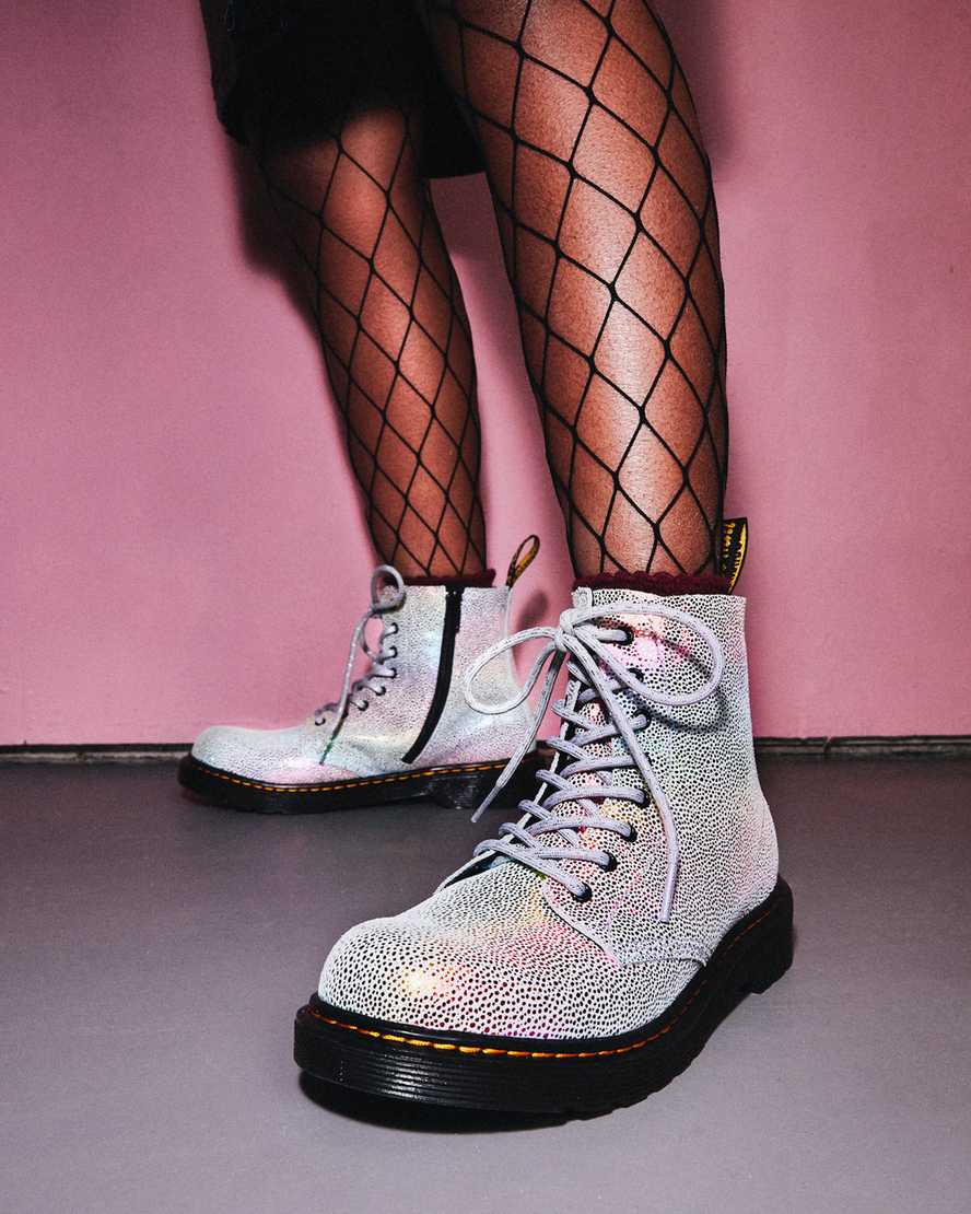 flerfärgade dr martens 1460 pascal iridescent barns snörstövlar