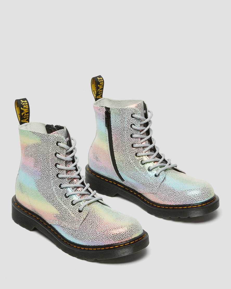 flerfärgade dr martens 1460 pascal iridescent barns snörstövlar