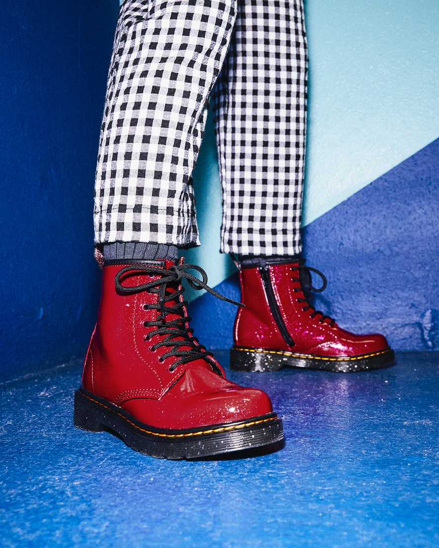röda dr martens 1460 glitter barnkängor med snörning