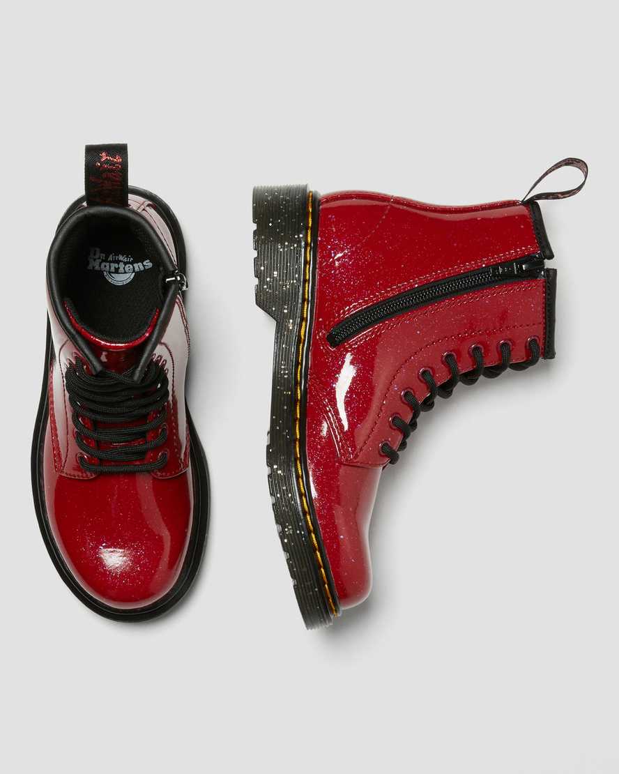 röda dr martens 1460 glitter barnkängor med snörning