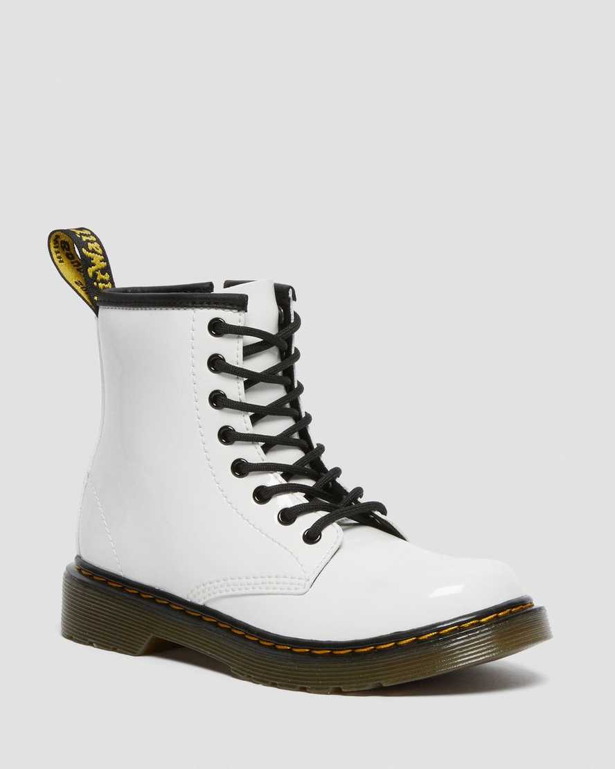 vita dr martens 1460 patent barnstövlar med snörning