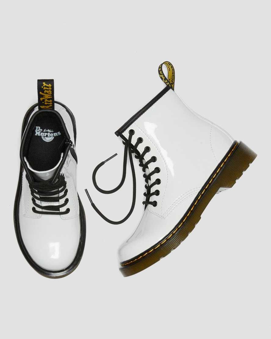 vita dr martens 1460 patent barnstövlar med snörning