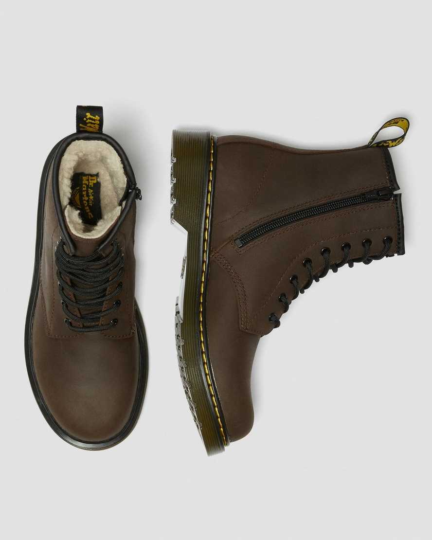 mörkbruna dr martens 1460 fodrade med fuskpäls för barn