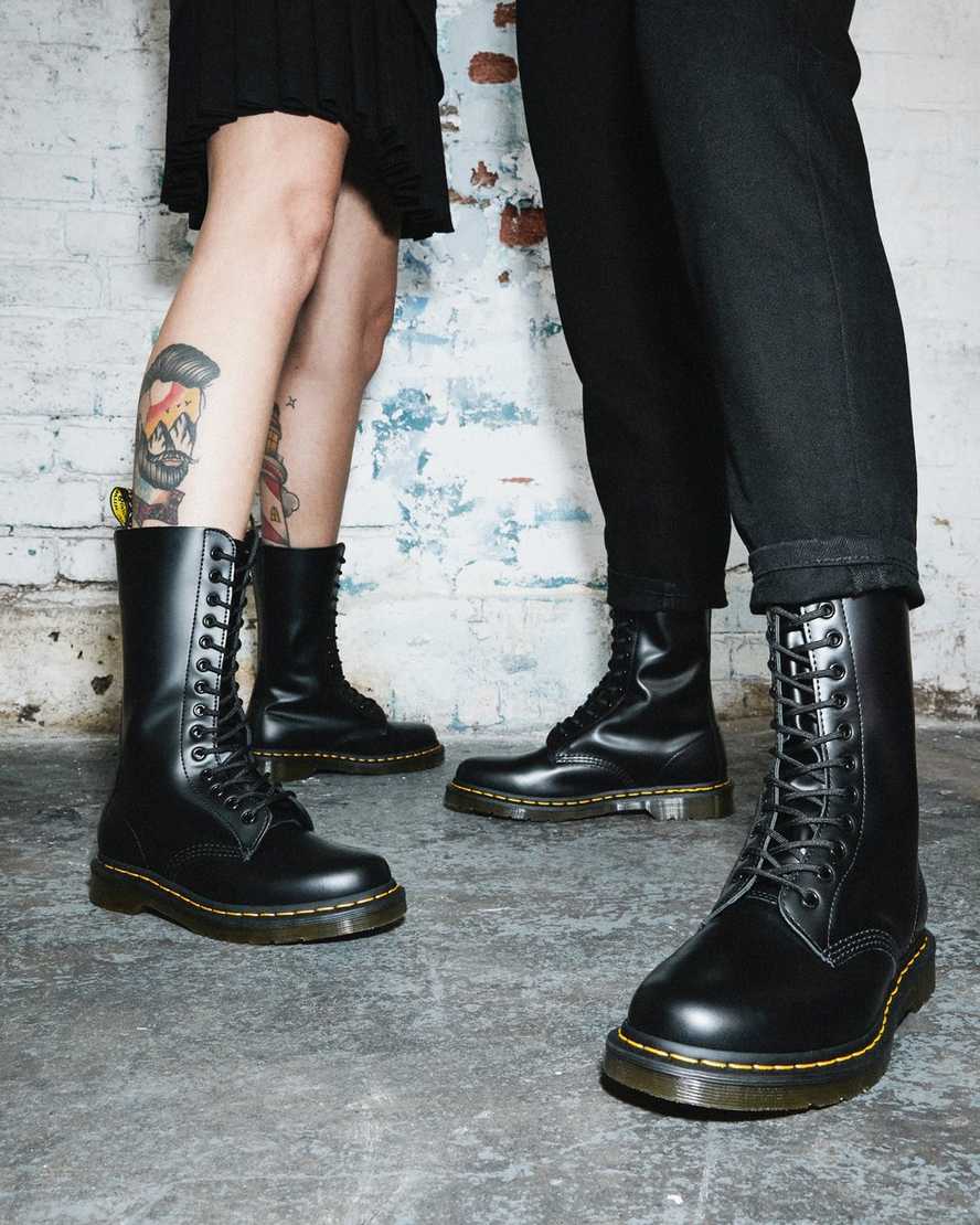 svarta dr martens 1914 smooth tall herr casual stövlar