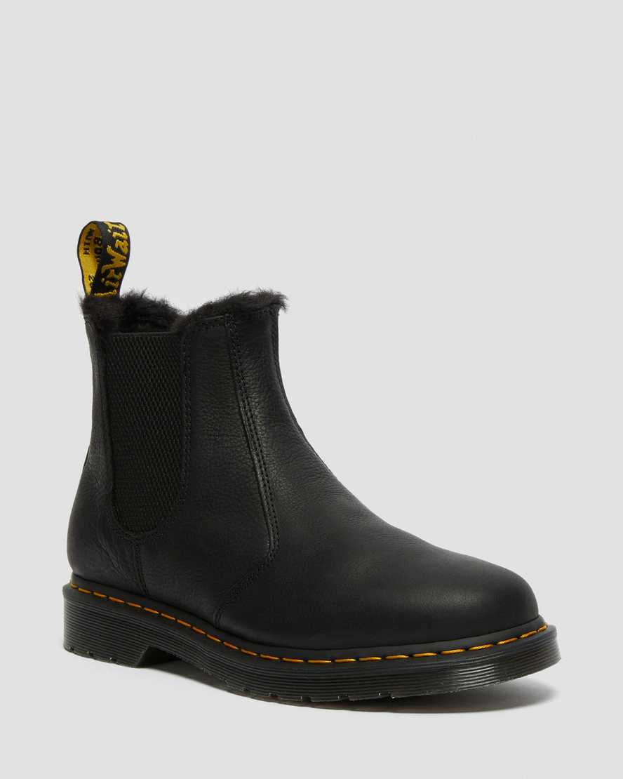 svarta dr martens 2976 herr chelsea stövlar med fuskpälsfoder