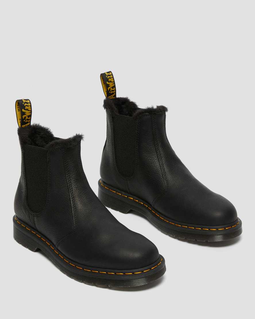 svarta dr martens 2976 herr chelsea stövlar med fuskpälsfoder