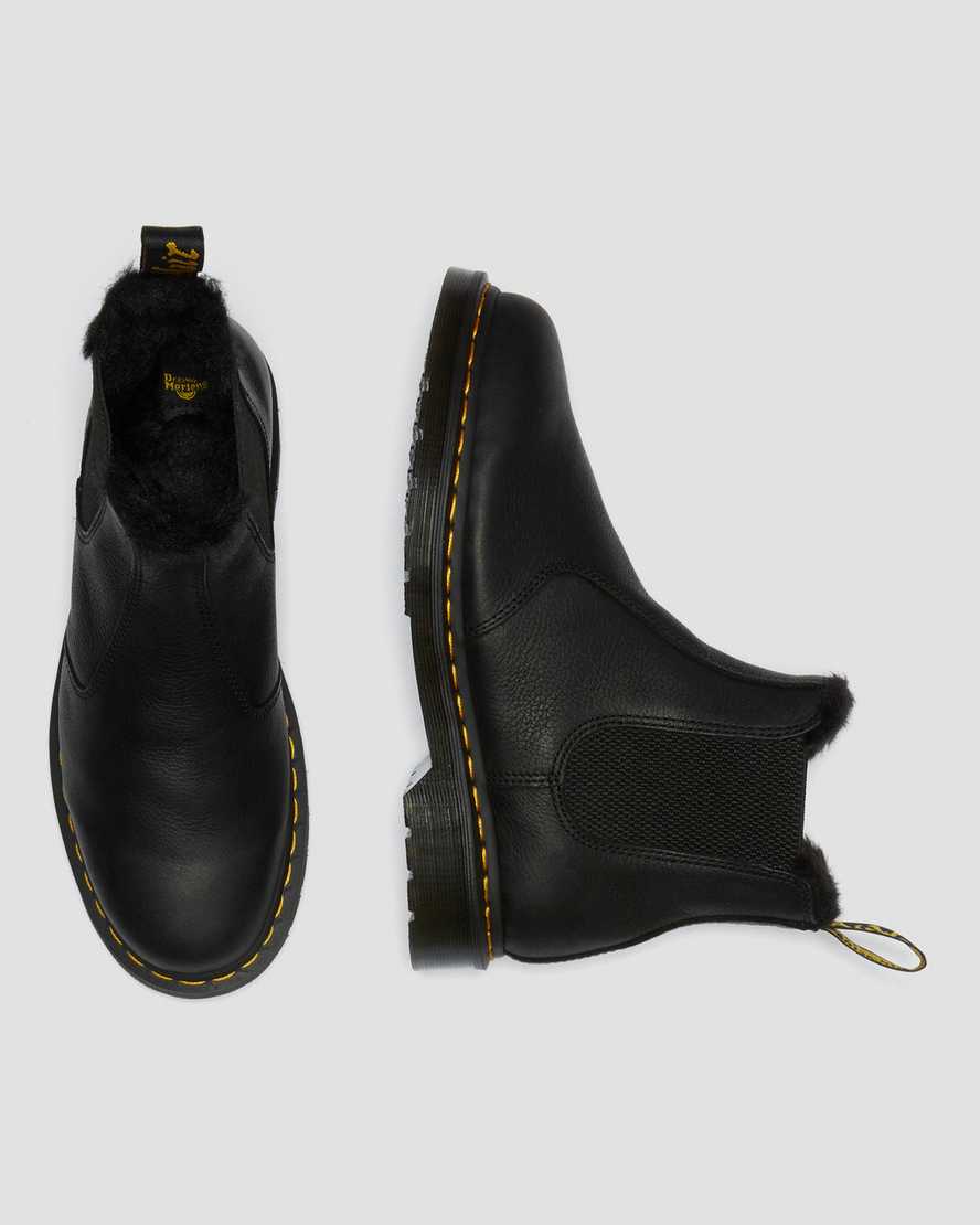 svarta dr martens 2976 herr chelsea stövlar med fuskpälsfoder
