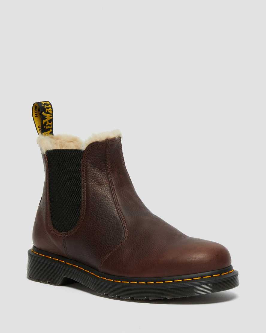 bruna dr martens 2976 herr chelsea stövlar med foder i konstpäls