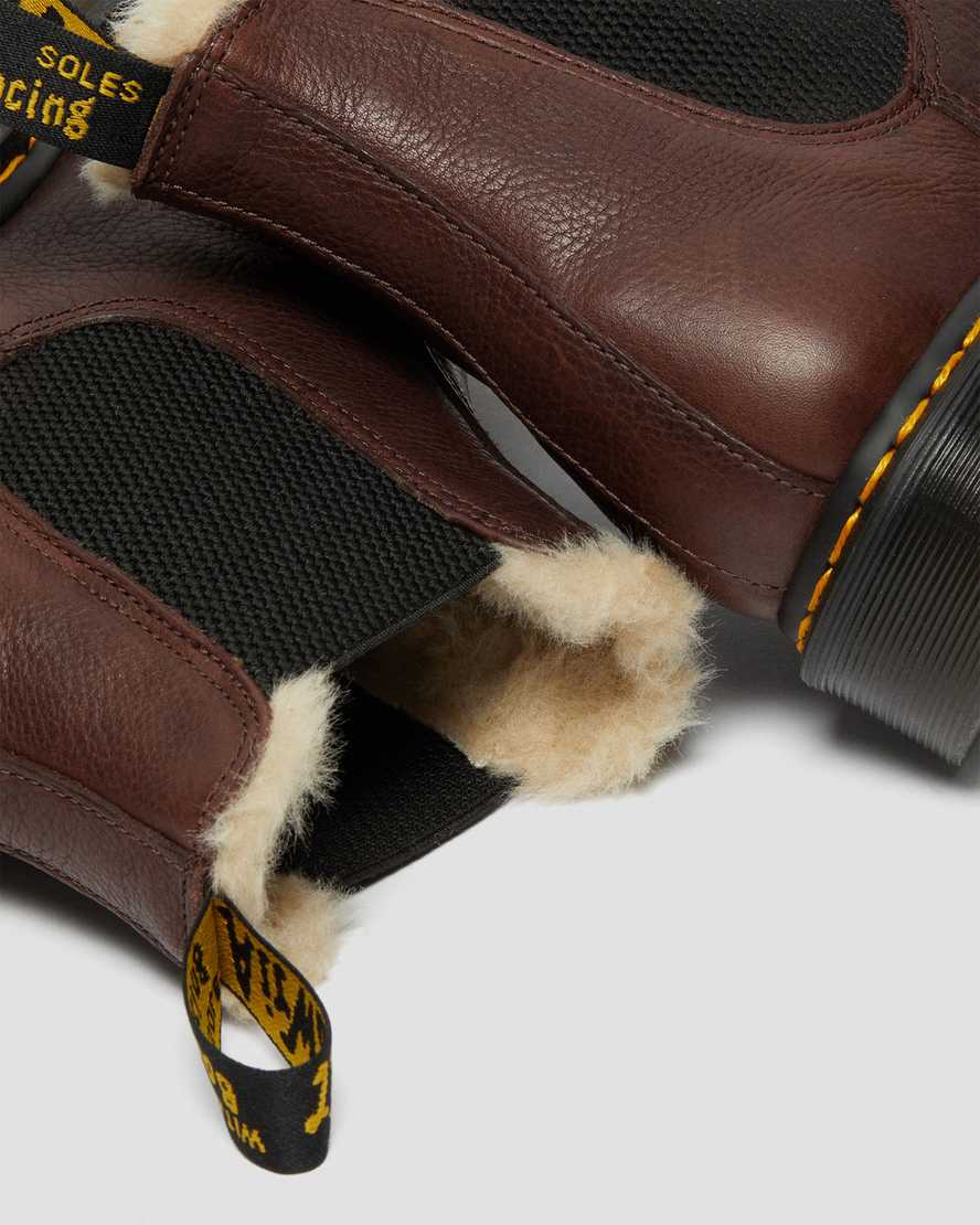 bruna dr martens 2976 herr chelsea stövlar med foder i konstpäls
