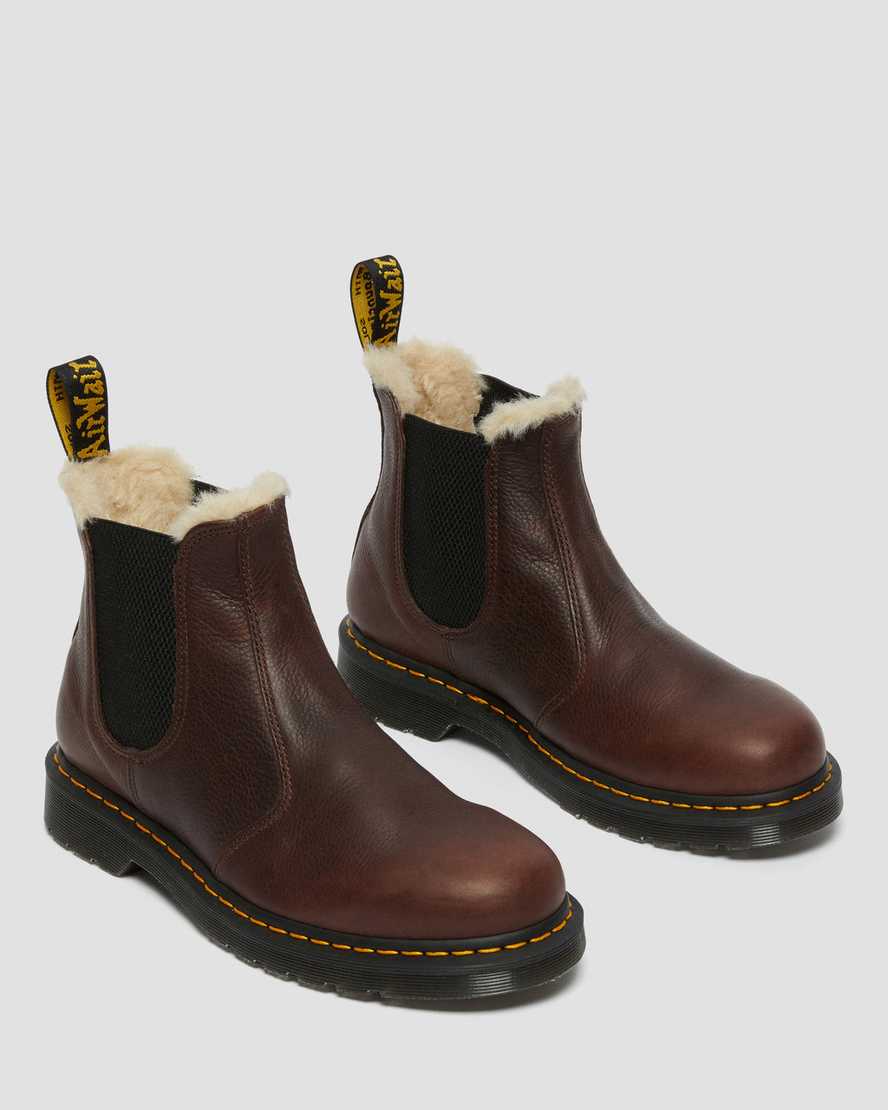 bruna dr martens 2976 herr chelsea stövlar med foder i konstpäls