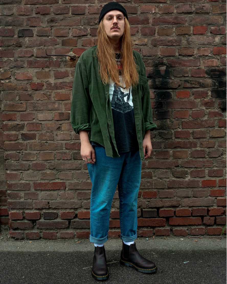 mörkbruna dr martens 2976 dms wintergrip chelsea-stövlar för män