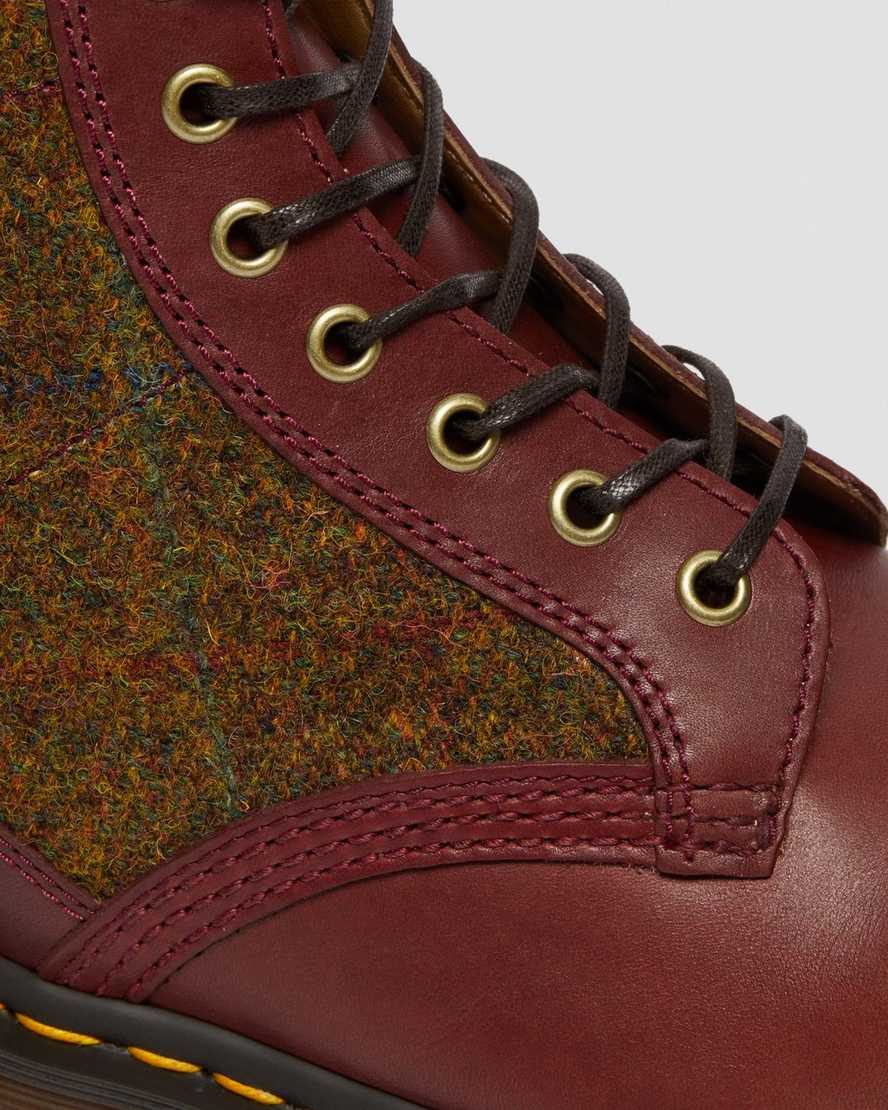 dr martens 1460 harris tweed herrstövlar med snörning i vinröda