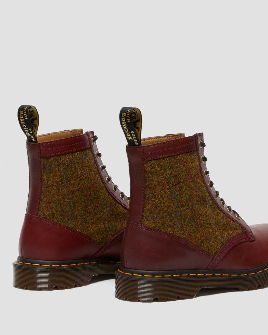 dr martens 1460 harris tweed herrstövlar med snörning i vinröda