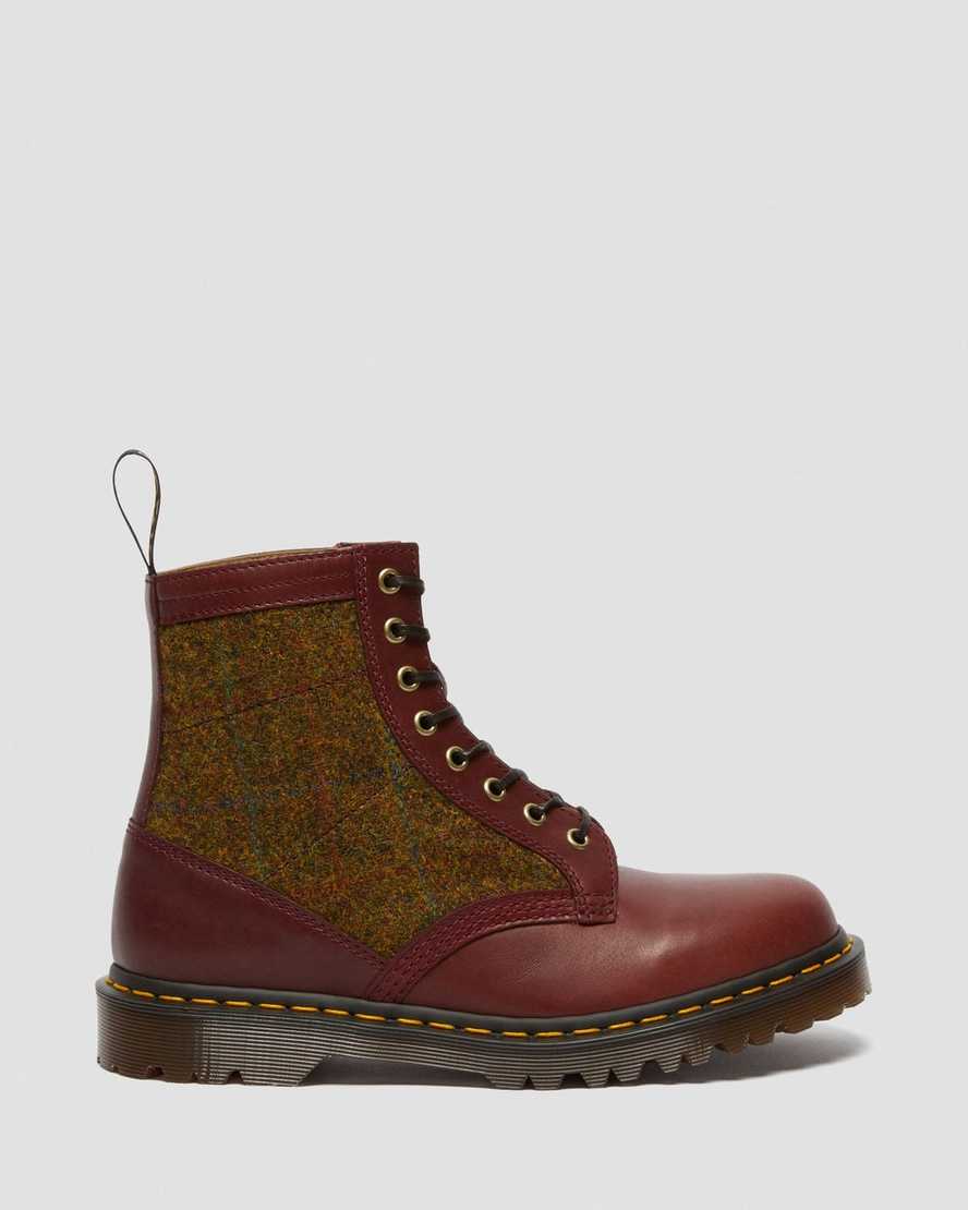 dr martens 1460 harris tweed herrstövlar med snörning i vinröda
