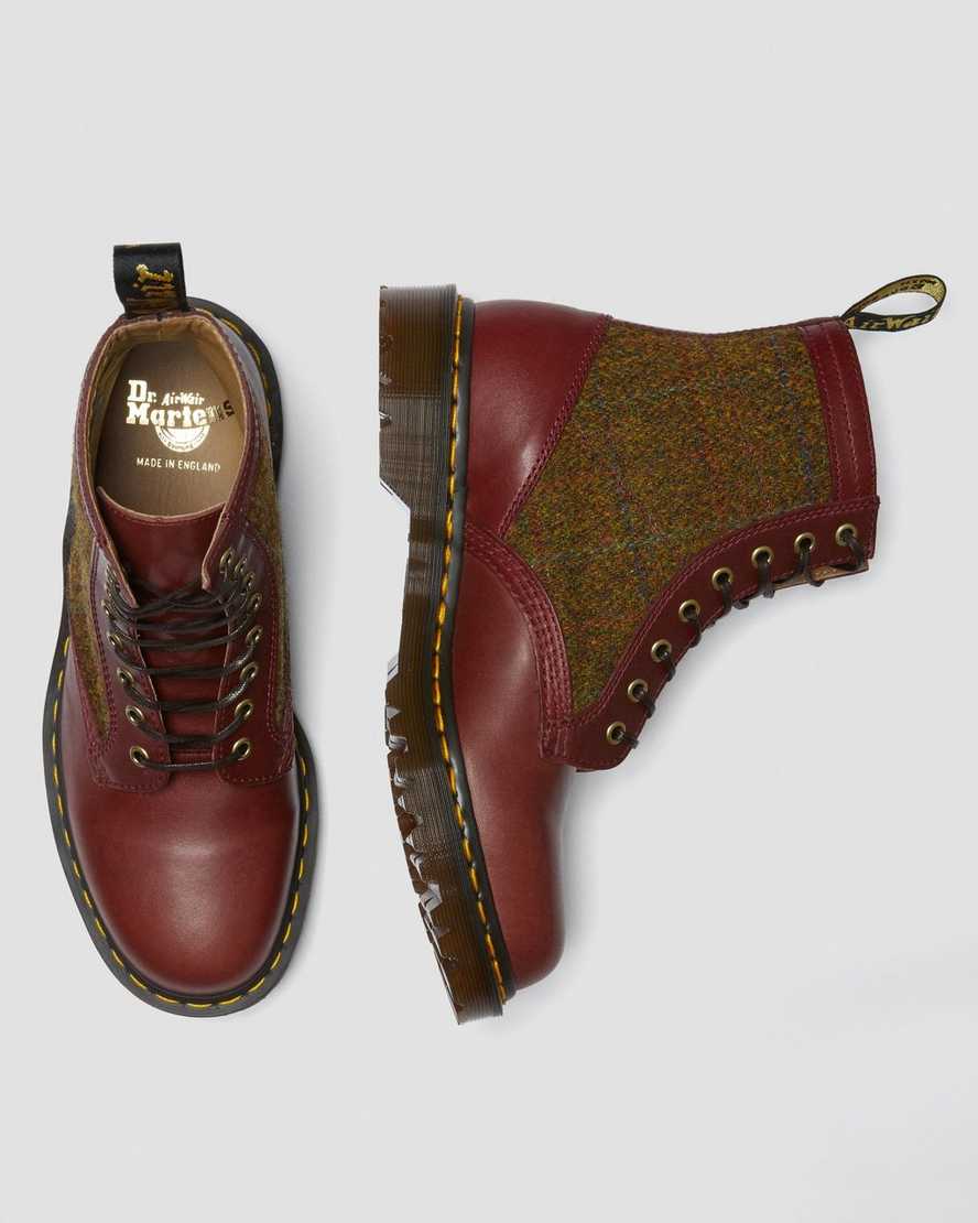 dr martens 1460 harris tweed herrstövlar med snörning i vinröda