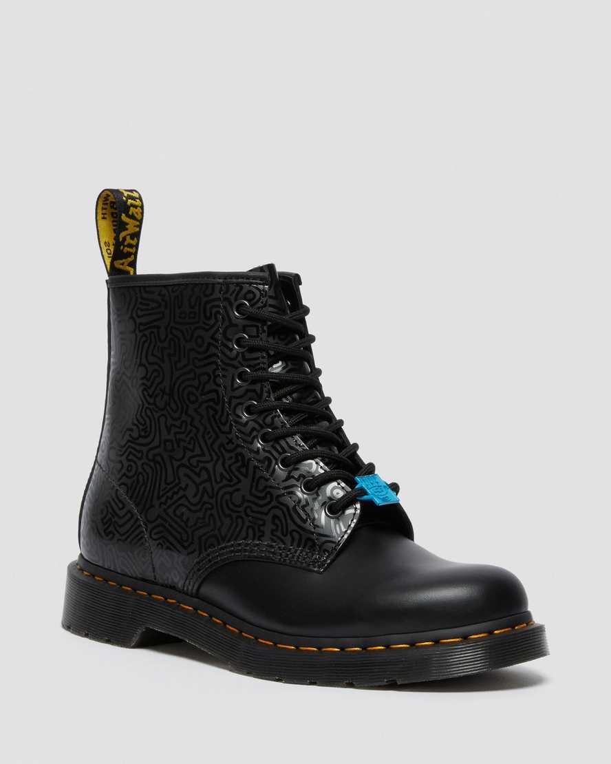 svarta dr martens keith haring 1460 smooth herrstövlar med snörning