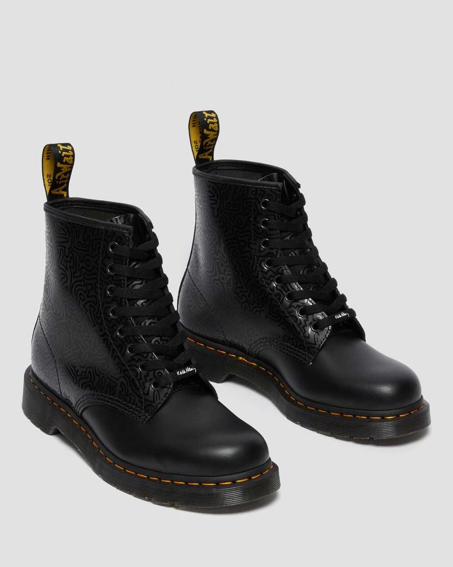 svarta dr martens keith haring 1460 smooth herrstövlar med snörning
