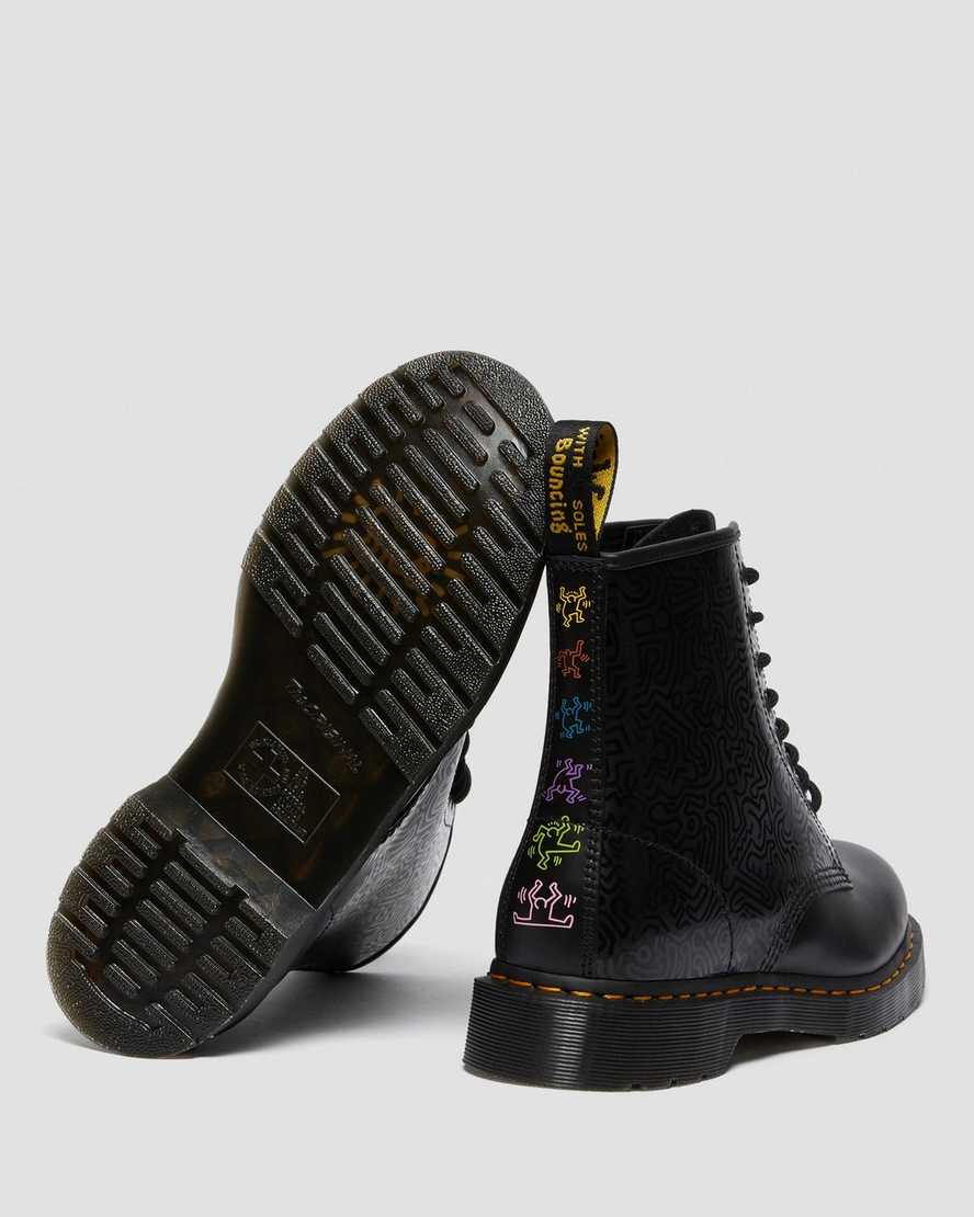 svarta dr martens keith haring 1460 smooth herrstövlar med snörning