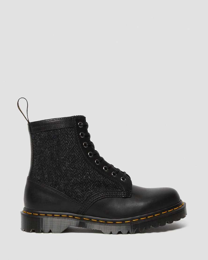 svarta dr martens 1460 harris tweed herrstövlar med snörning