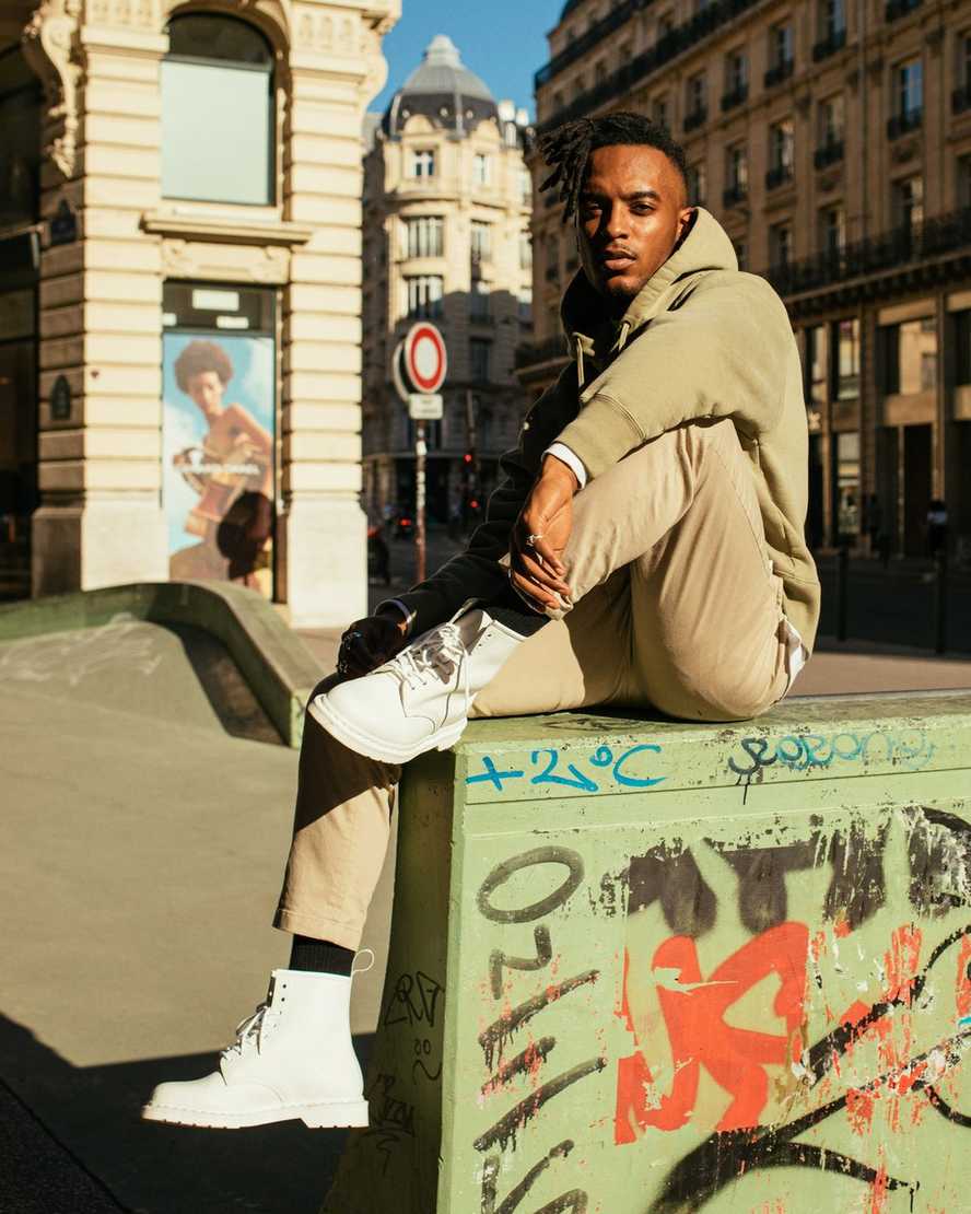 vita dr martens 1460 mono smooth herrstövlar med snörning