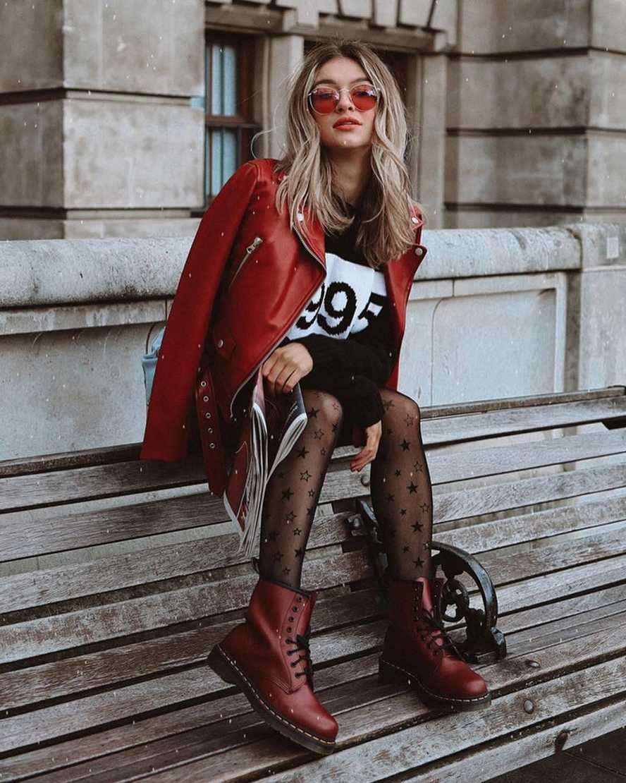 röda dr martens 1460 smooth herrstövlar med snörning