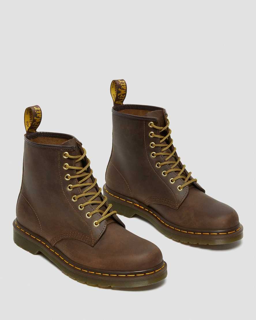 bruna dr martens 1460 crazy horse herrstövlar med snörning