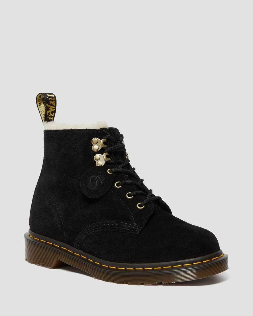 svarta dr martens 101 shearling fodrade stövlar för herr