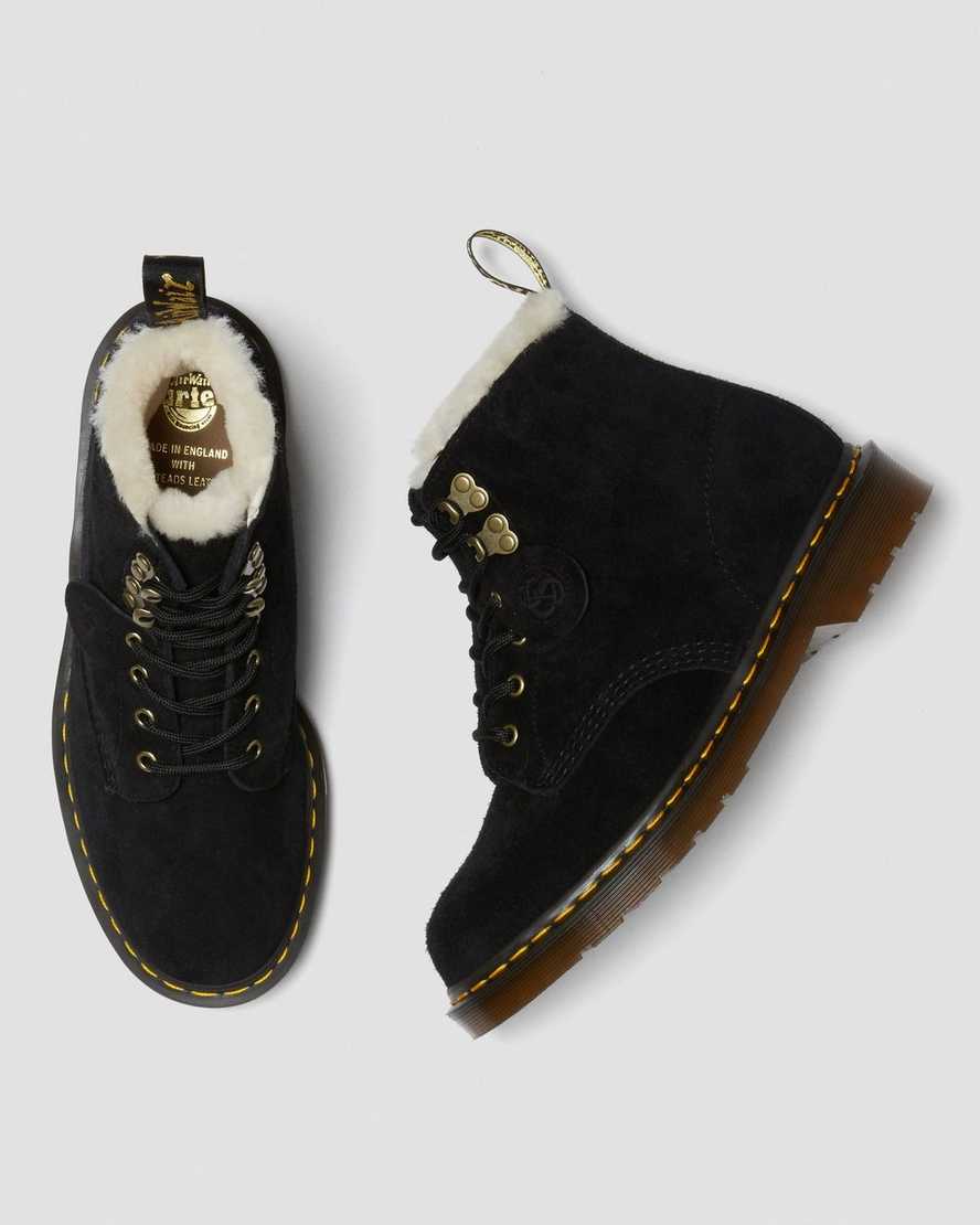 svarta dr martens 101 shearling fodrade stövlar för herr