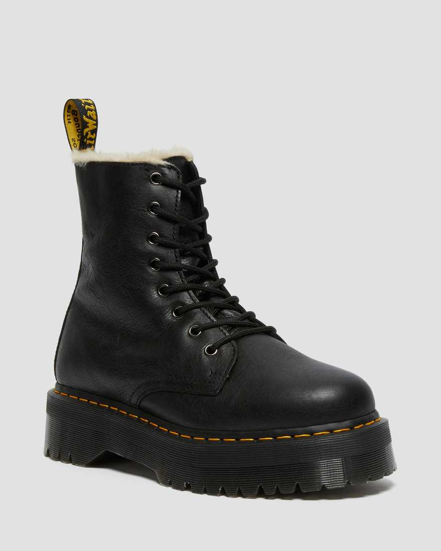 svarta dr martens jadon fodrade platåstövlar med fuskpäls för herr