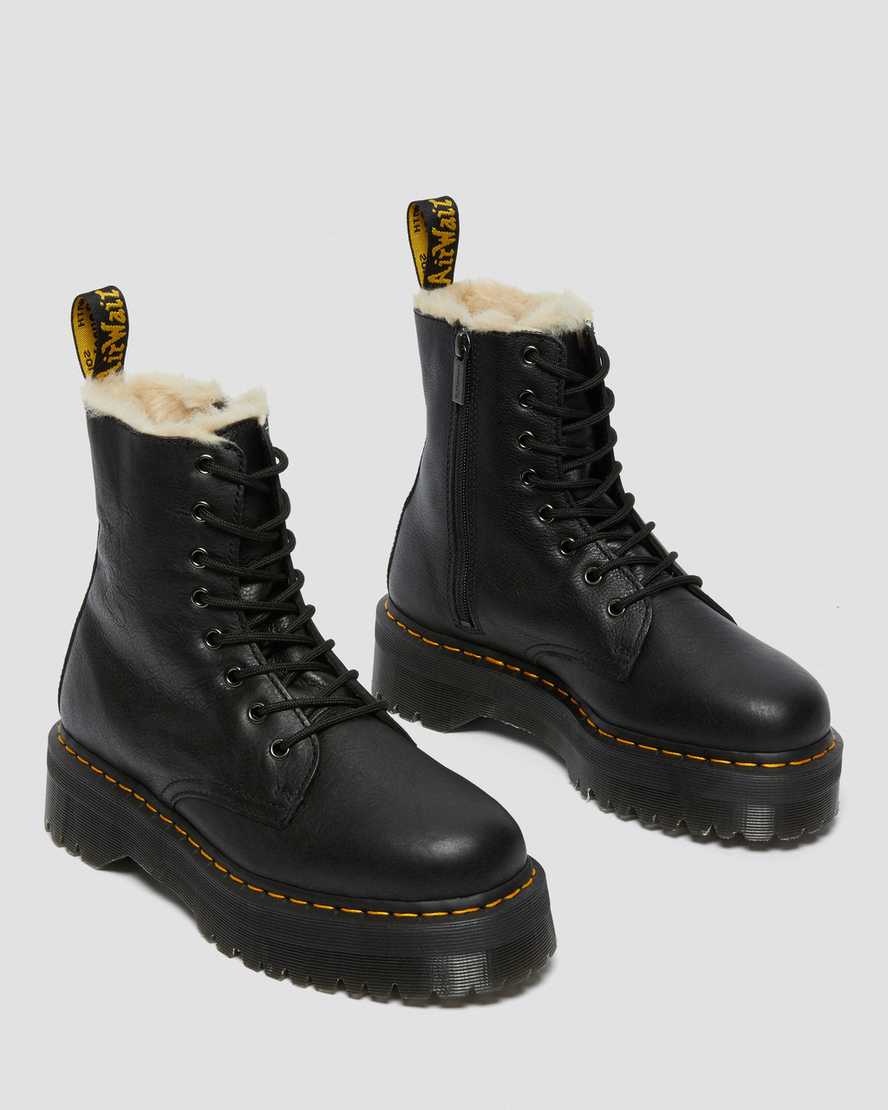 svarta dr martens jadon fodrade platåstövlar med fuskpäls för herr