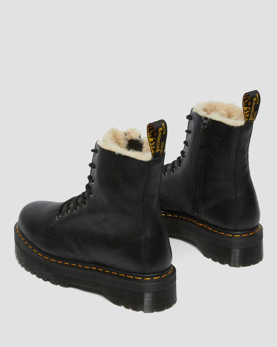 svarta dr martens jadon fodrade platåstövlar med fuskpäls för herr