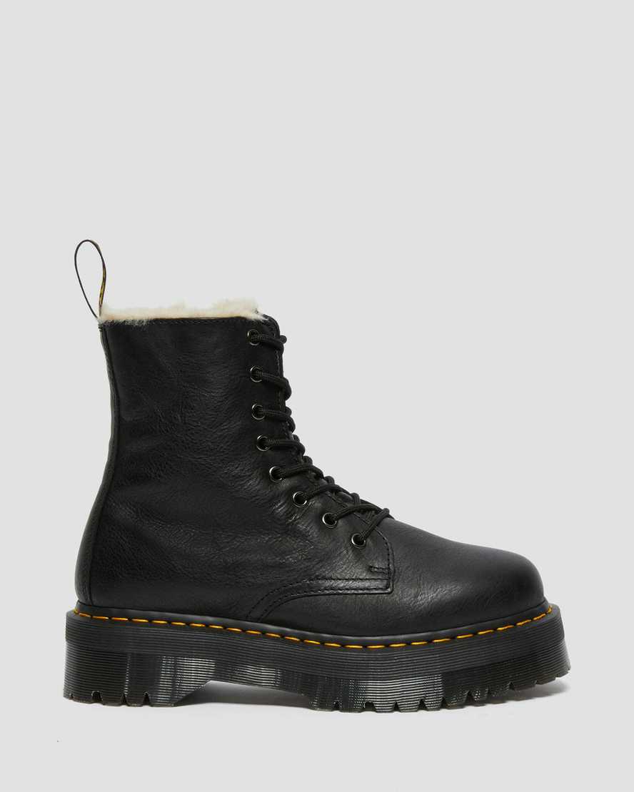 svarta dr martens jadon fodrade platåstövlar med fuskpäls för herr