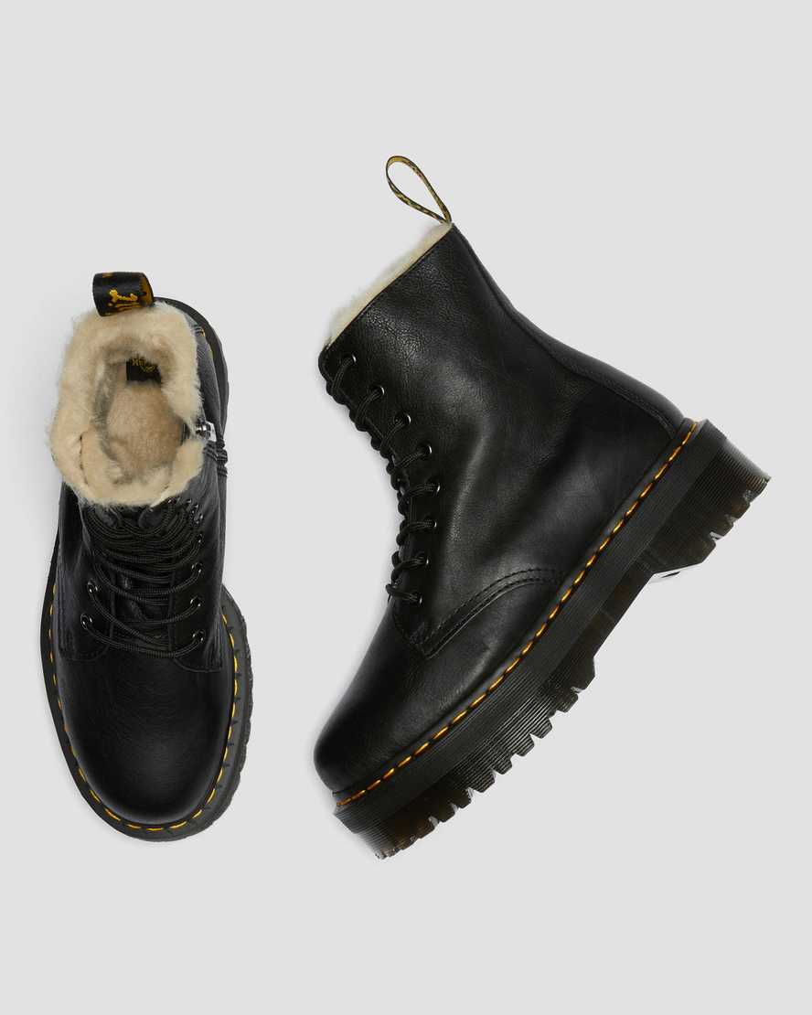 svarta dr martens jadon fodrade platåstövlar med fuskpäls för herr