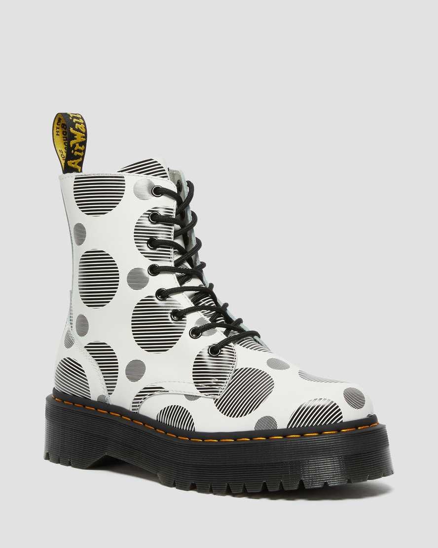 vita dr martens jadon polka dot smooth herr platåstövlar