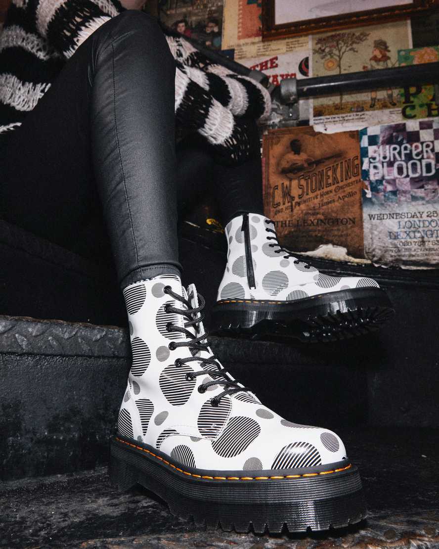 vita dr martens jadon polka dot smooth herr platåstövlar