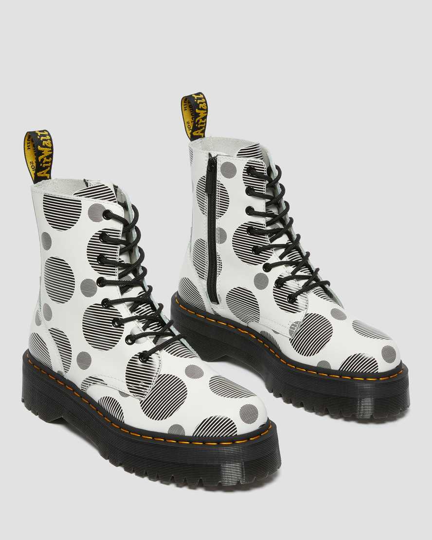 vita dr martens jadon polka dot smooth herr platåstövlar