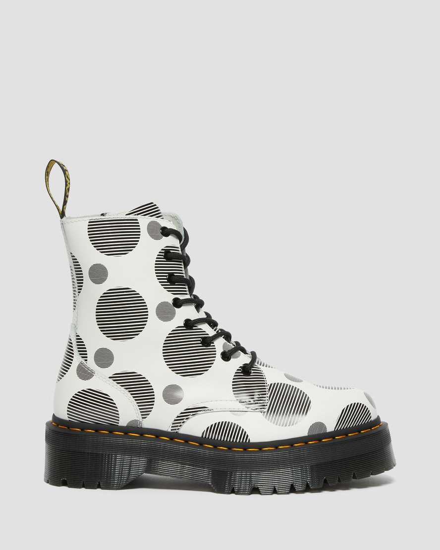 vita dr martens jadon polka dot smooth herr platåstövlar