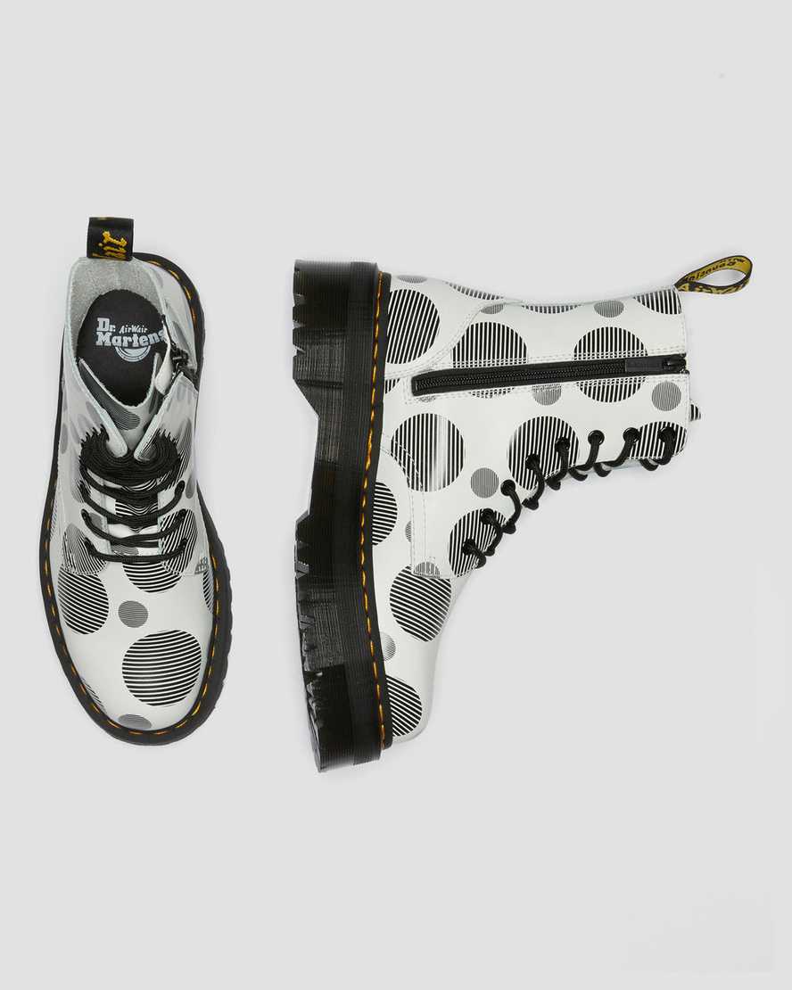 vita dr martens jadon polka dot smooth herr platåstövlar