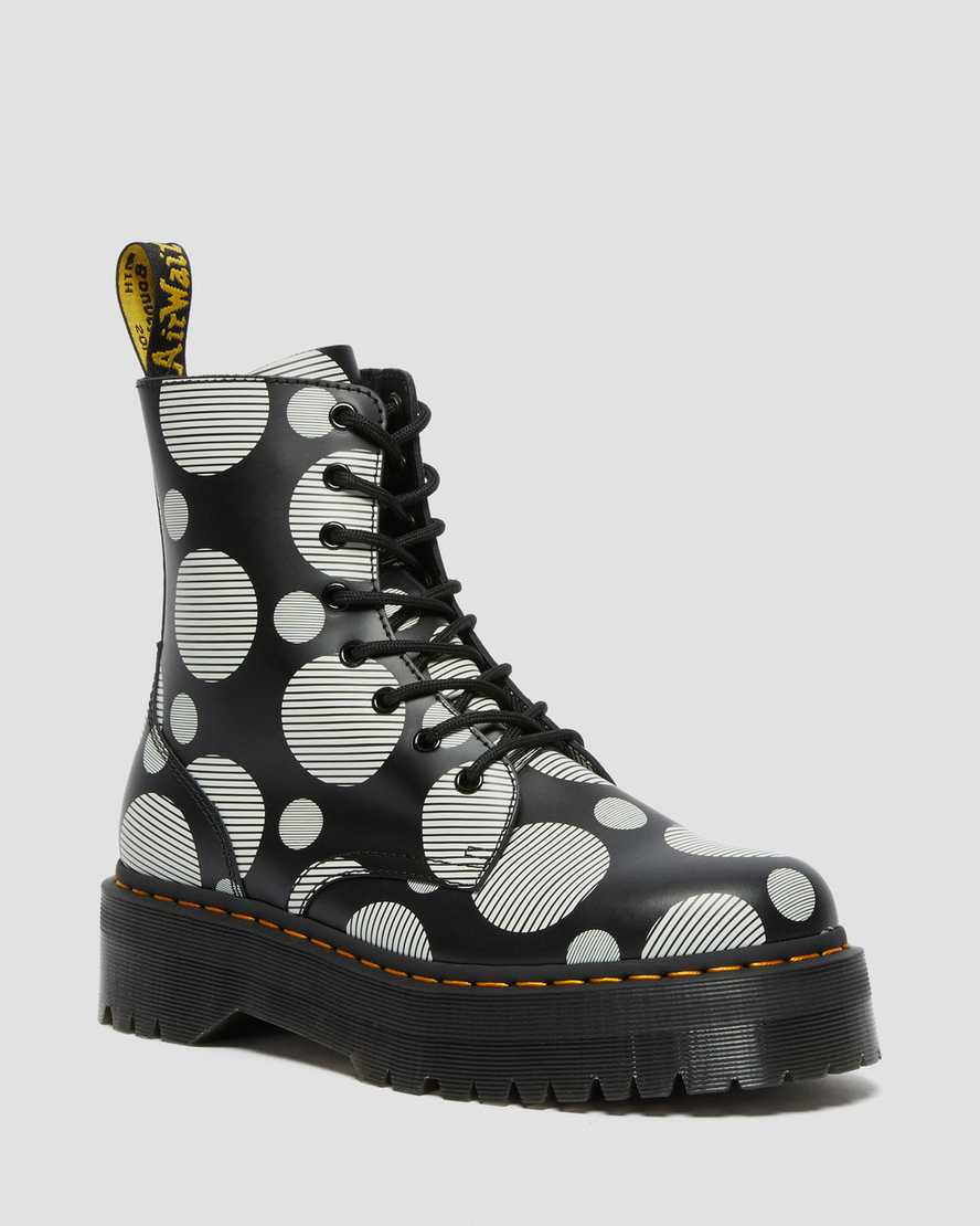 svarta dr martens jadon polka dot smooth herr platåstövlar